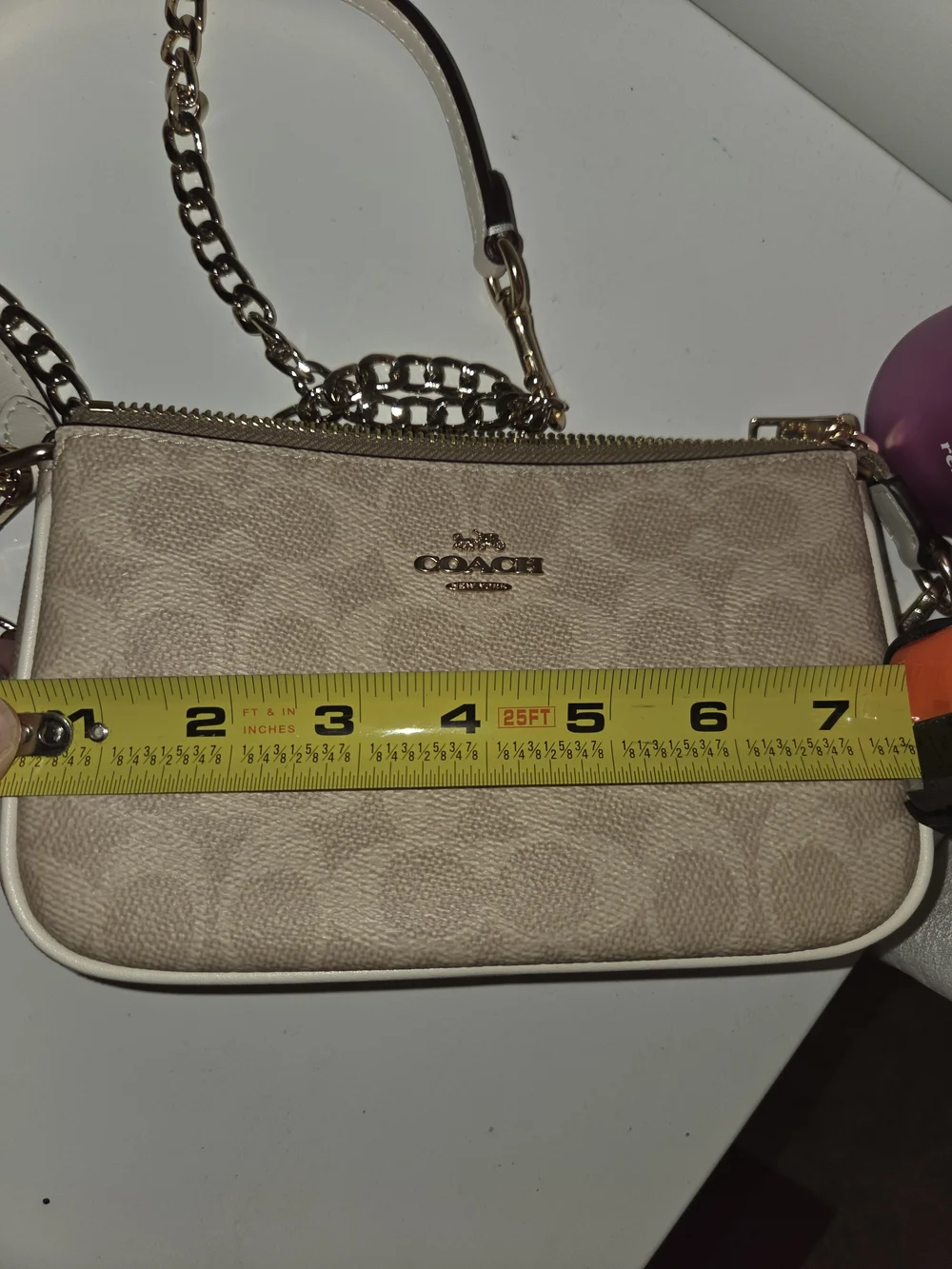 Coach Nolita 19 Beige Signature Chain Shoulder Bag With Chain Extender - Picture 5 of 6